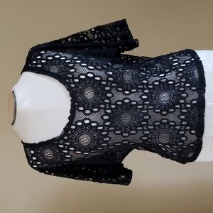 One 7 Six Open Weave Black Lace Top